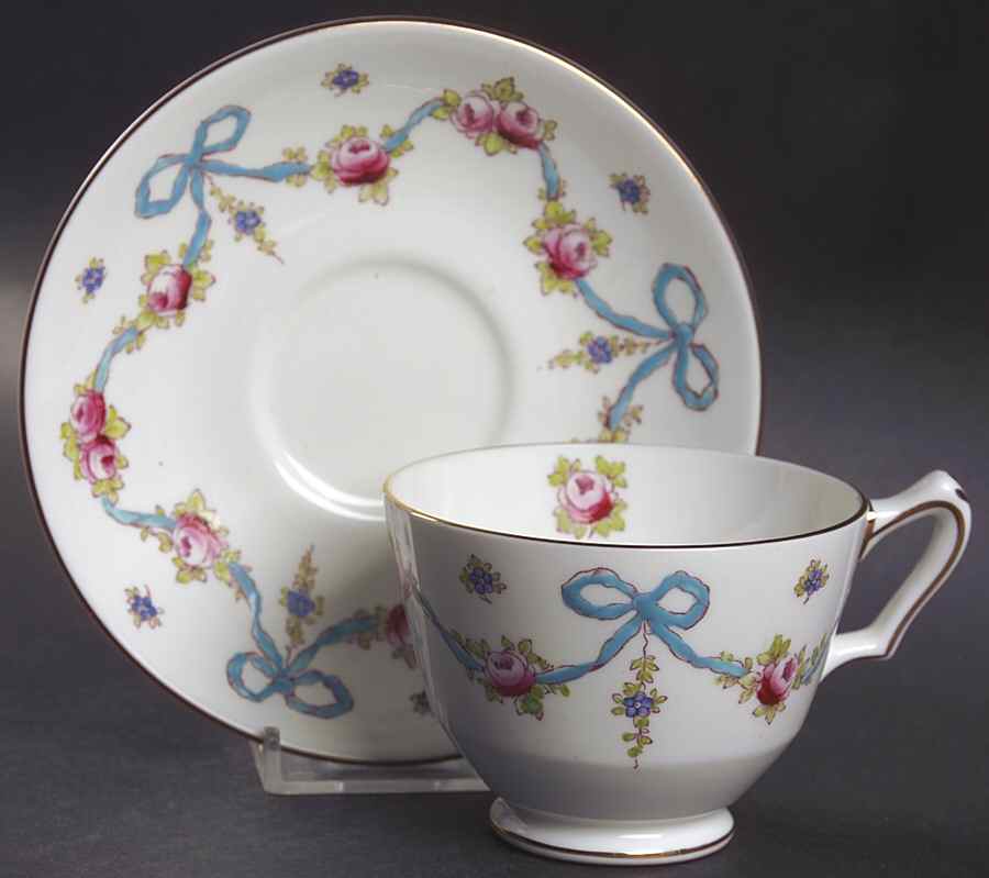 Blue Bow Footed Cup & Saucer Set by Crown Staffordshire-1