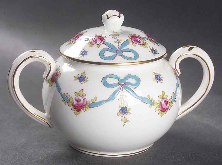 Blue Bow Sugar Bowl & Lid by Crown Staffordshire-1