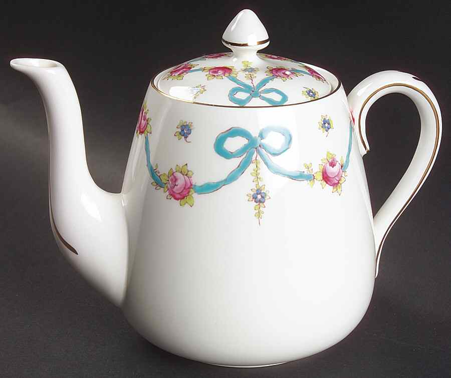Blue Bow Teapot & Lid by Crown Staffordshire-1