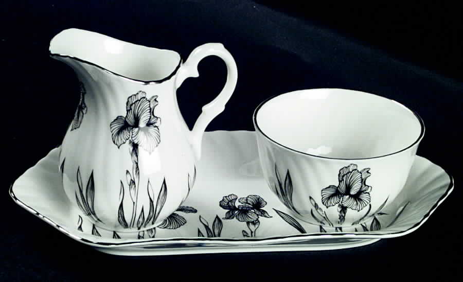 Black Iris Mini Creamer & Open Sugar with Tray by Crown Staffordshire-1