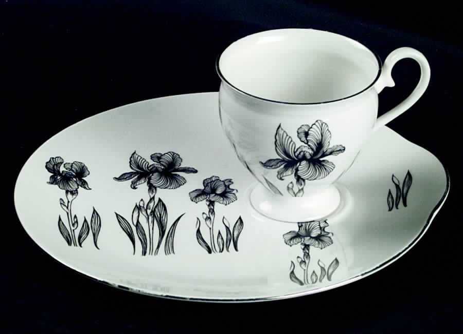 Black Iris Snack Plate & Cup Set by Crown Staffordshire-1