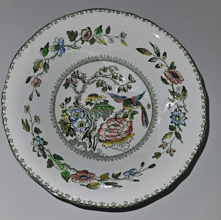 Davenport Green Multicolor Rim Soup Bowl by Crown Staffordshire-1