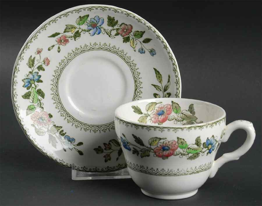 Davenport Green Multicolor Flat Cup & Saucer Set by Crown Staffordshire-1