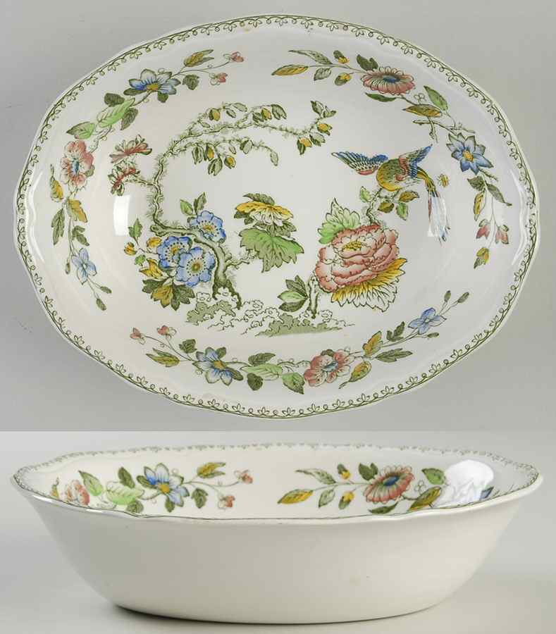Davenport Green Multicolor 9" Oval Vegetable Bowl by Crown Staffordshire-1