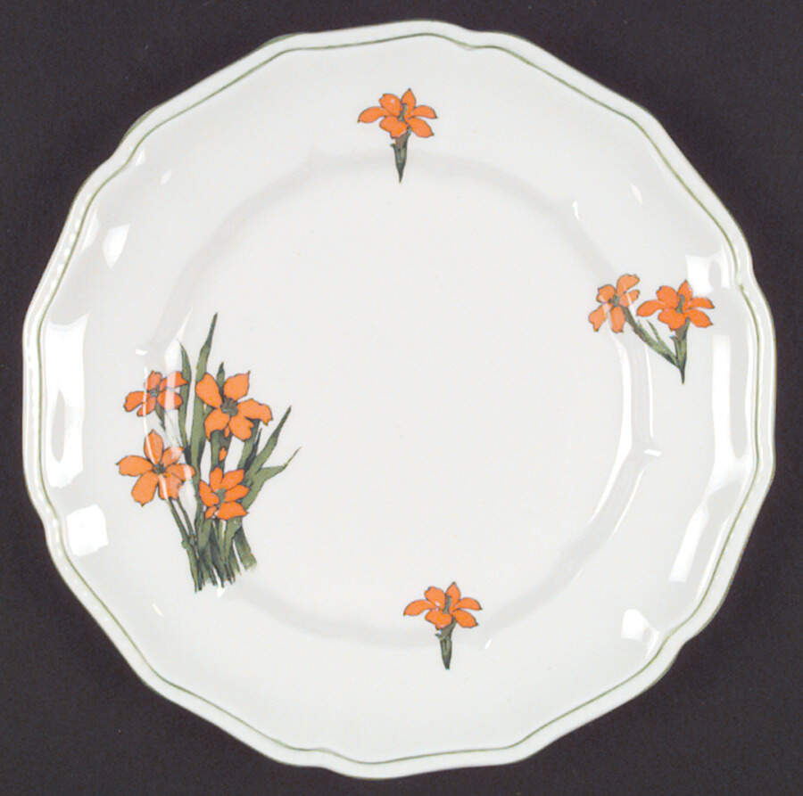 Devon (Scalloped, Green Trim) Salad Plate by Crown Staffordshire-1