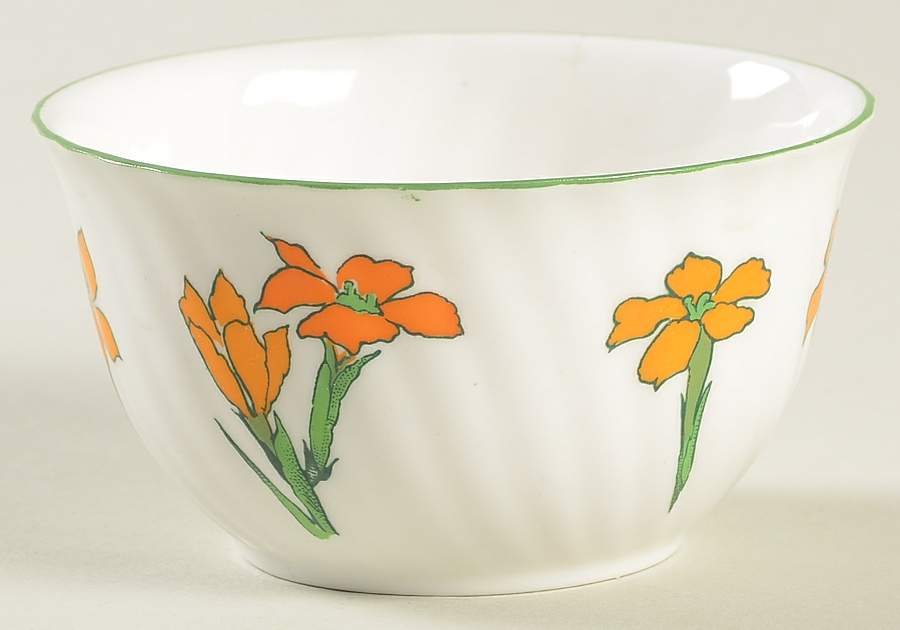 Devon (Scalloped, Green Trim) Mini Open Sugar Bowl by Crown Staffordshire-1