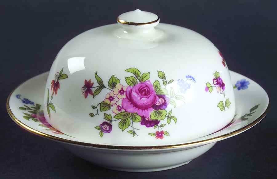 Dresden Spray Mini Round Covered Butter by Crown Staffordshire-1