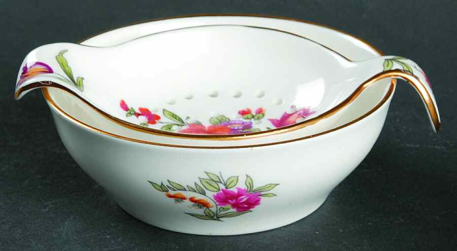 Dresden Spray Tea Strainer & Bowl by Crown Staffordshire-1