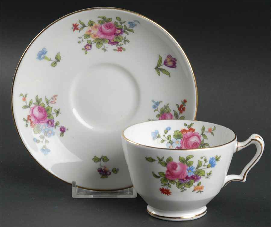 Dresden Spray Footed Cup & Saucer Set by Crown Staffordshire-1