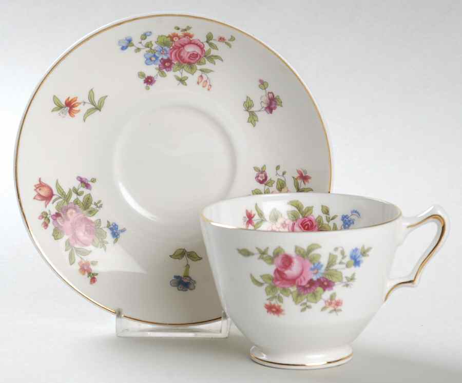 Dresden Spray Footed Cup & Saucer Set by Crown Staffordshire-1