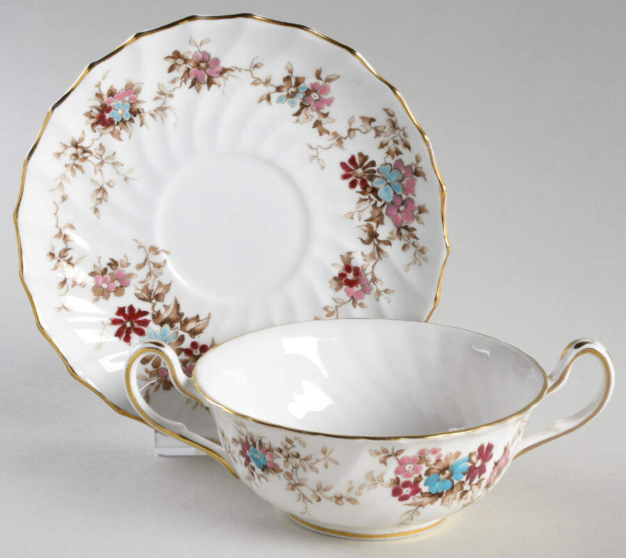 Elizabethan Footed Cream Soup Bowl & Saucer Set by Crown Staffordshire-1
