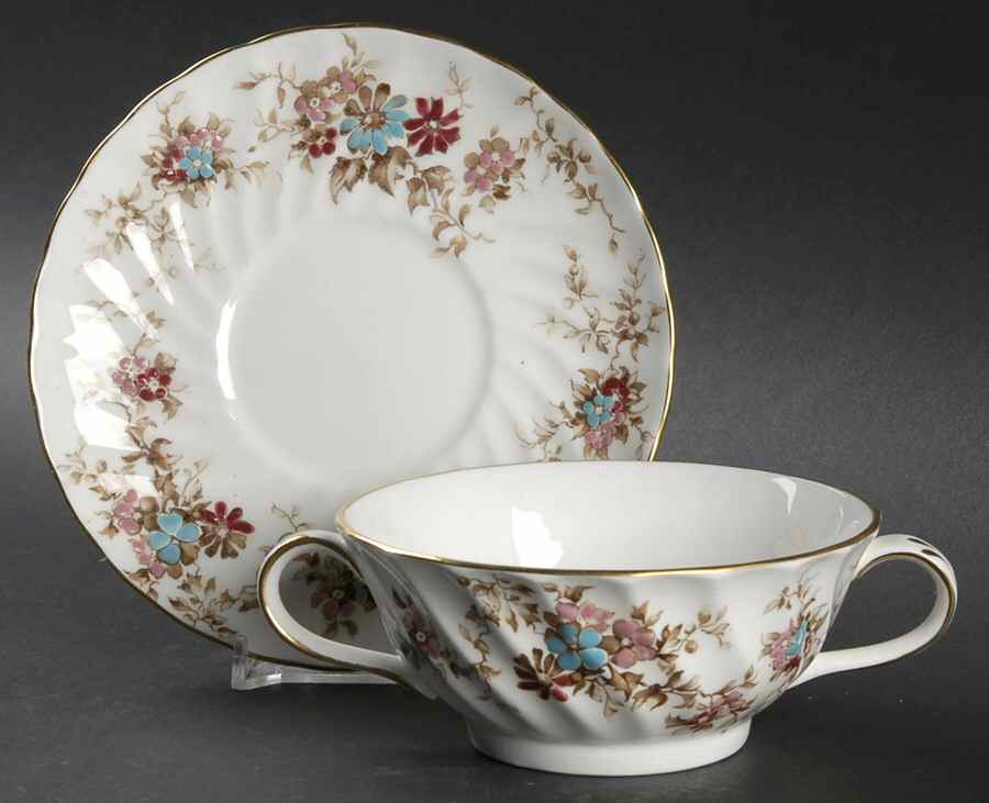 Elizabethan Footed Cream Soup Bowl & Saucer Set by Crown Staffordshire-1