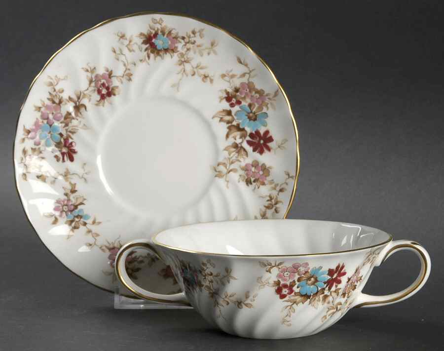 Elizabethan Flat Cream Soup Bowl & Saucer Set by Crown Staffordshire-1