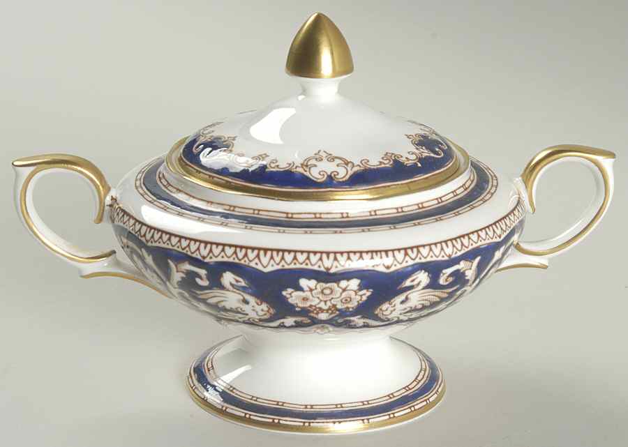 Ellesmere Cobalt Blue Sugar Bowl & Lid by Crown Staffordshire-1