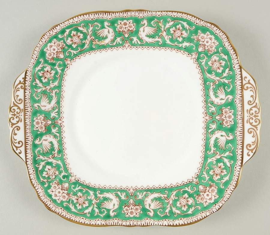 Ellesmere Green Square Handled Cake Plate by Crown Staffordshire-1