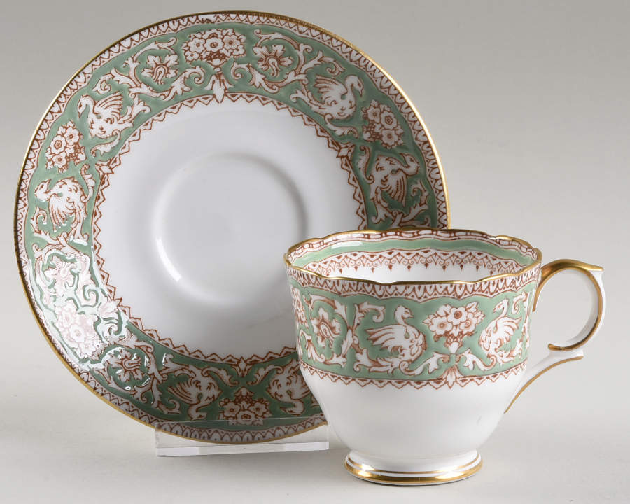 Ellesmere Green Footed Cup & Saucer Set by Crown Staffordshire-1