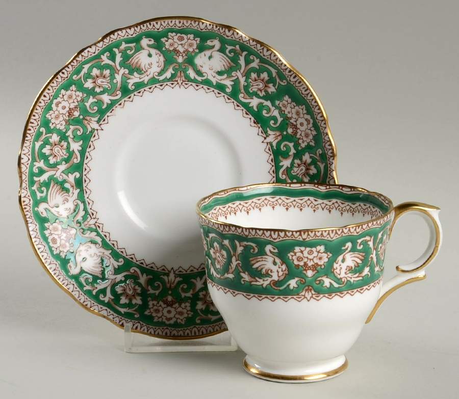Ellesmere Green Footed Cup & Saucer Set by Crown Staffordshire-1