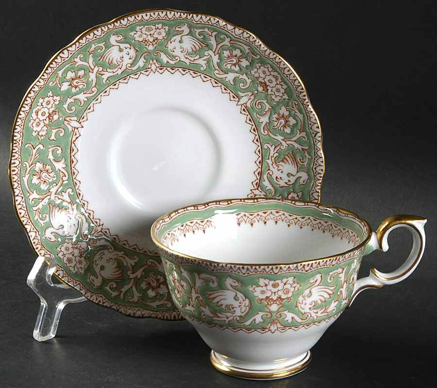 Ellesmere Olive Green Footed Cup & Saucer Set by Crown Staffordshire-1