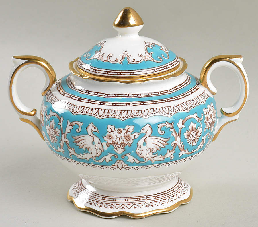 Ellesmere (Turquoise, Gold Trim) Sugar Bowl & Lid by Crown Staffordshire-1