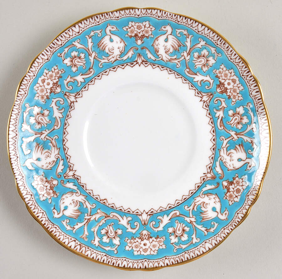 Ellesmere (Turquoise, Gold Trim) Saucer for Flat Cup by Crown Staffordshire-1