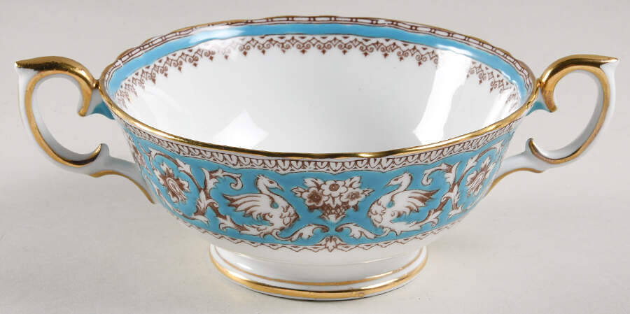 Ellesmere (Turquoise, Gold Trim) Footed Cream Soup Bowl by Crown Staffordshire-1