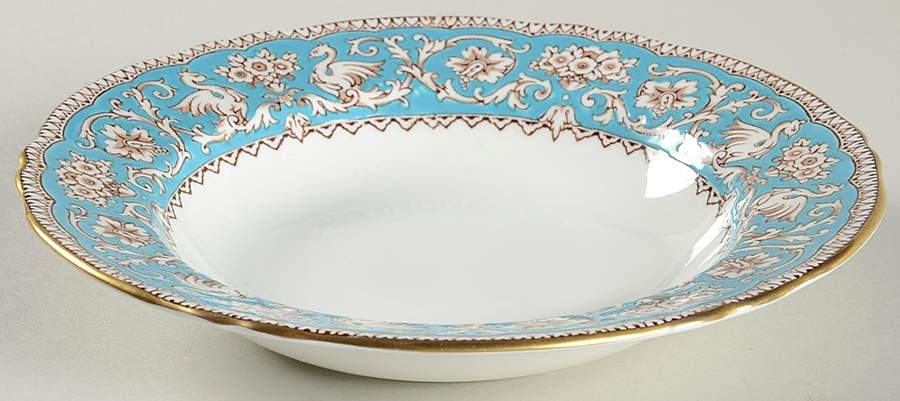 Ellesmere (Turquoise, Gold Trim) Rim Soup Bowl by Crown Staffordshire-1