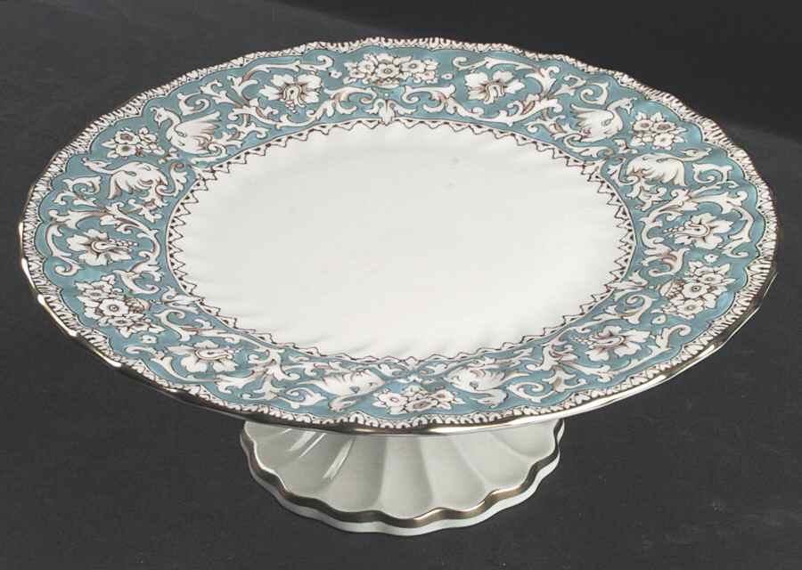 Ellesmere (Turquoise, Gold Trim) 10" Diameter Pedestal Cake Stand by Crown Staffordshire-1