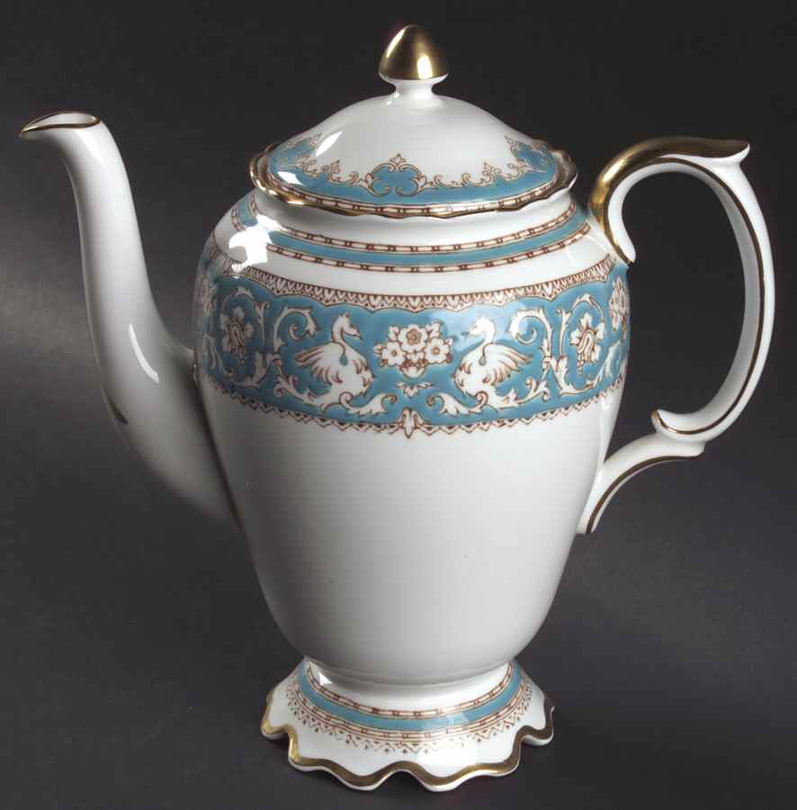 Ellesmere (Turquoise, Gold Trim) Coffee Pot & Lid by Crown Staffordshire-1