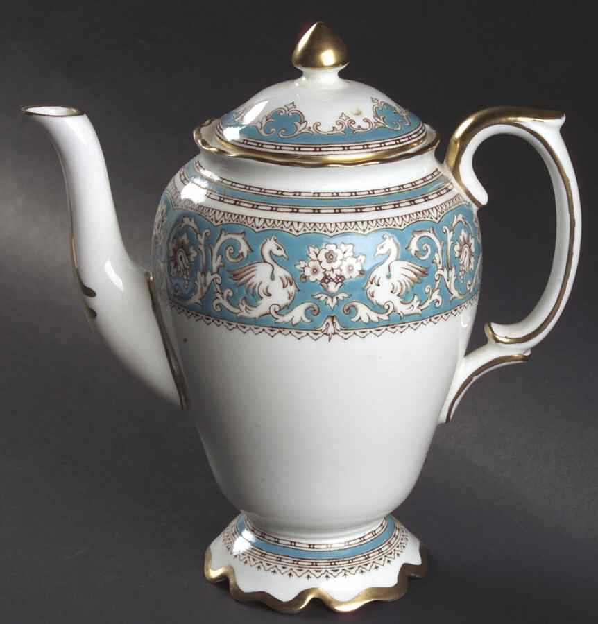 Ellesmere (Turquoise, Gold Trim) Mini Coffee Pot & Lid by Crown Staffordshire-1