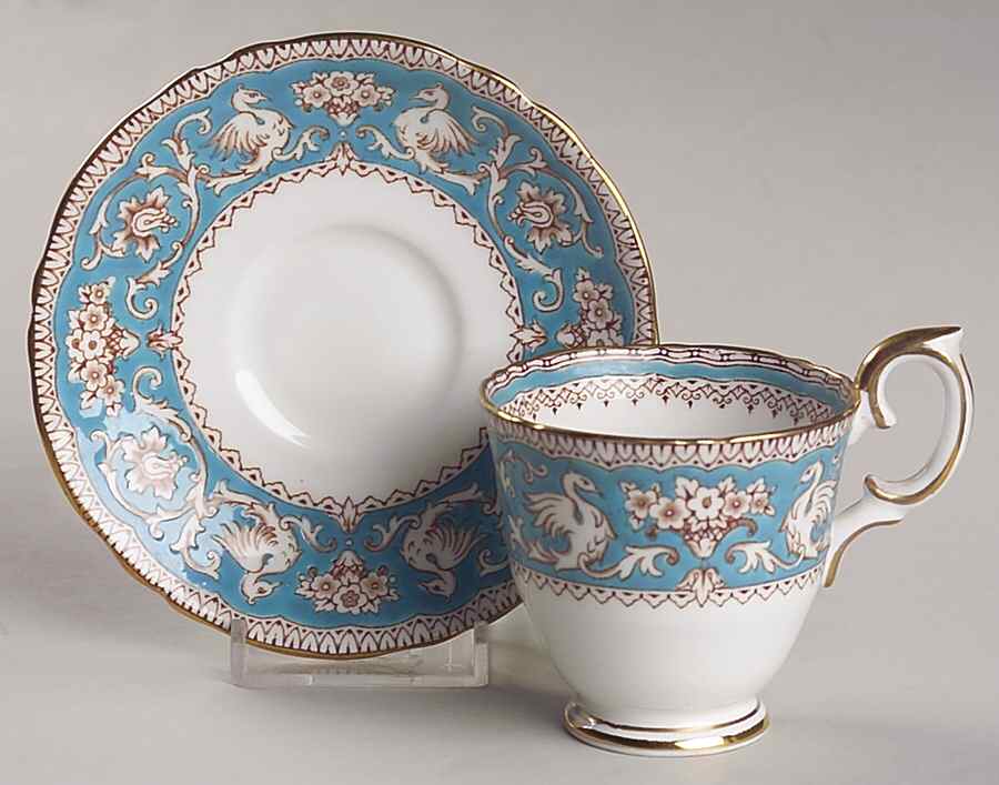 Ellesmere (Turquoise, Gold Trim) Footed Demitasse Cup & Saucer Set by Crown Staffordshire-1