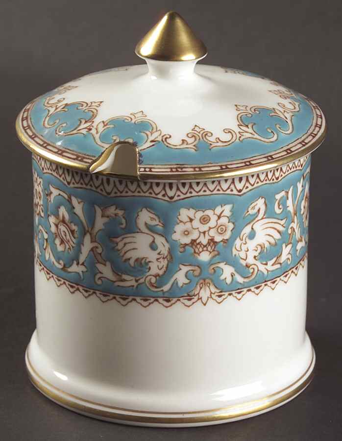 Ellesmere (Turquoise, Gold Trim) Jam/Jelly & Lid by Crown Staffordshire-1
