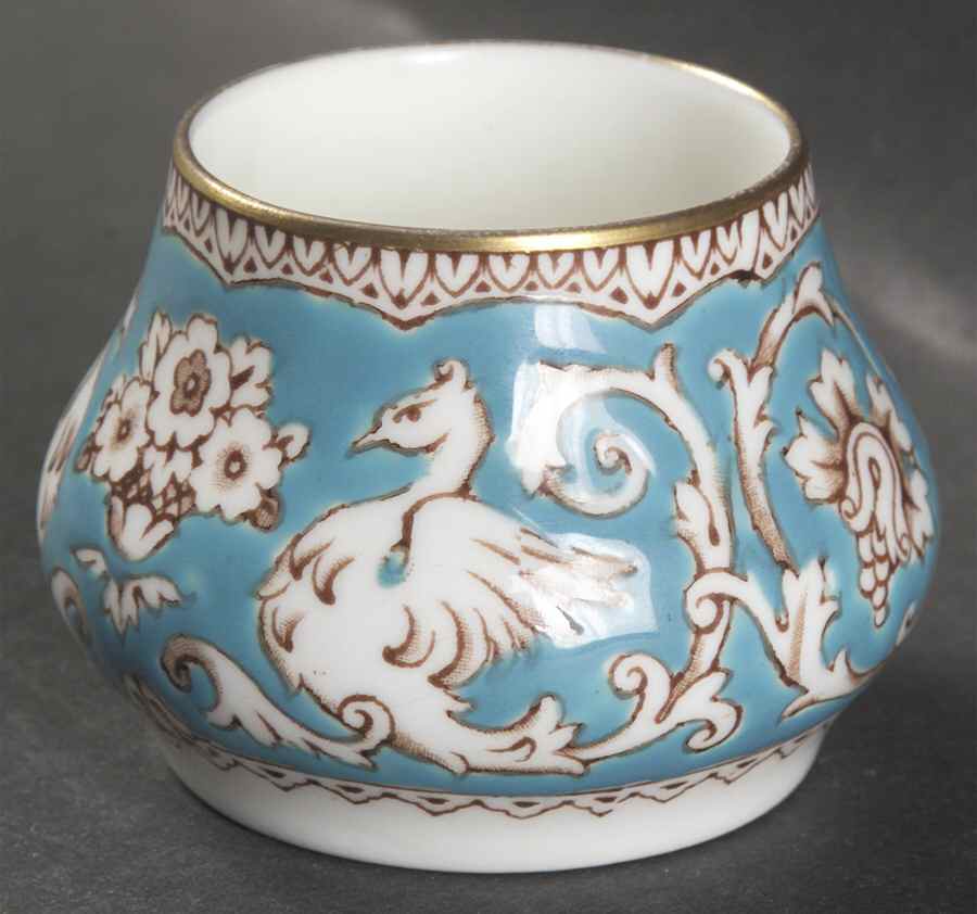 Ellesmere (Turquoise, Gold Trim) Mustard Jar No Lid by Crown Staffordshire-1