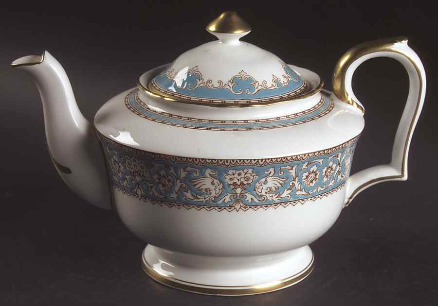Ellesmere (Turquoise, Gold Trim) Teapot & Lid by Crown Staffordshire-1