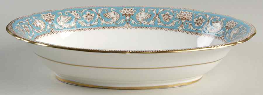 Ellesmere (Turquoise, Gold Trim) 10" Oval Vegetable Bowl by Crown Staffordshire-1