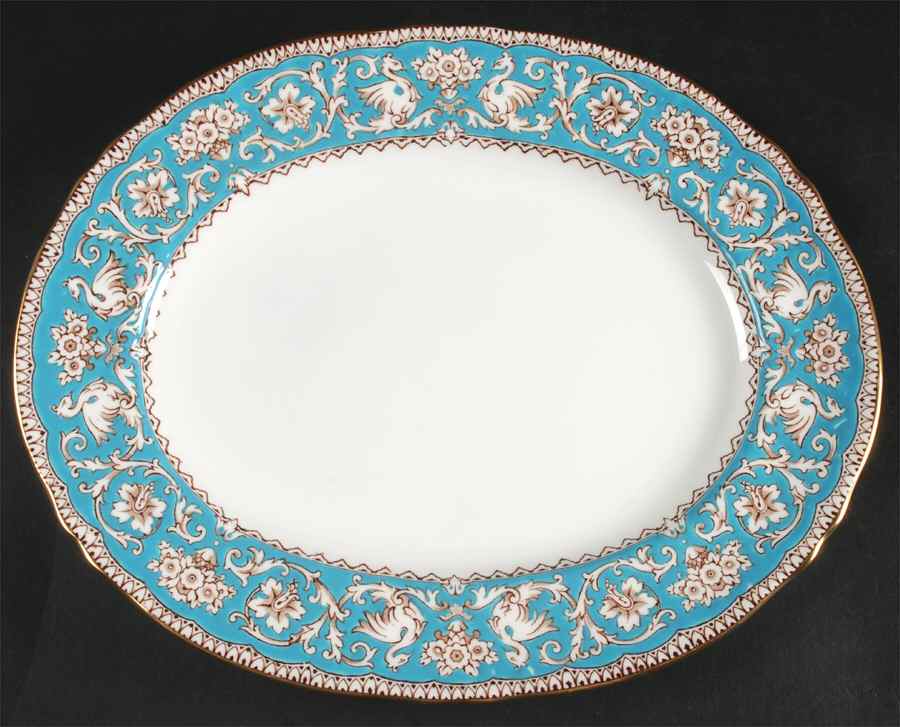 Ellesmere (Turquoise, Gold Trim) 11" Oval Serving Platter by Crown Staffordshire-1