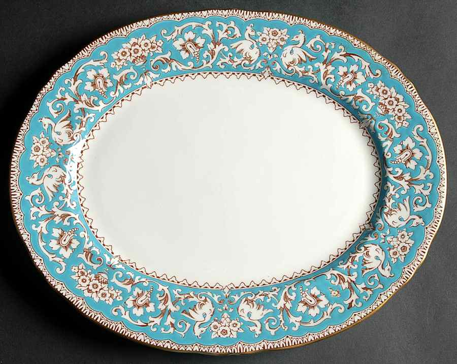 Ellesmere (Turquoise, Gold Trim) 13" Oval Serving Platter by Crown Staffordshire-1