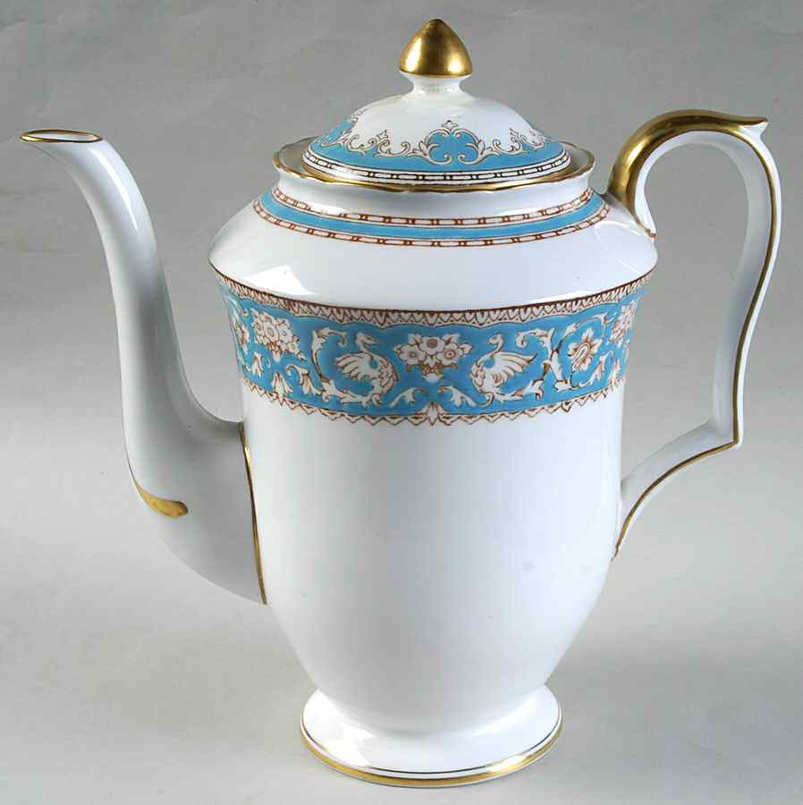Ellesmere (Turquoise, Gold Trim) Coffee Pot & Lid by Crown Staffordshire-1