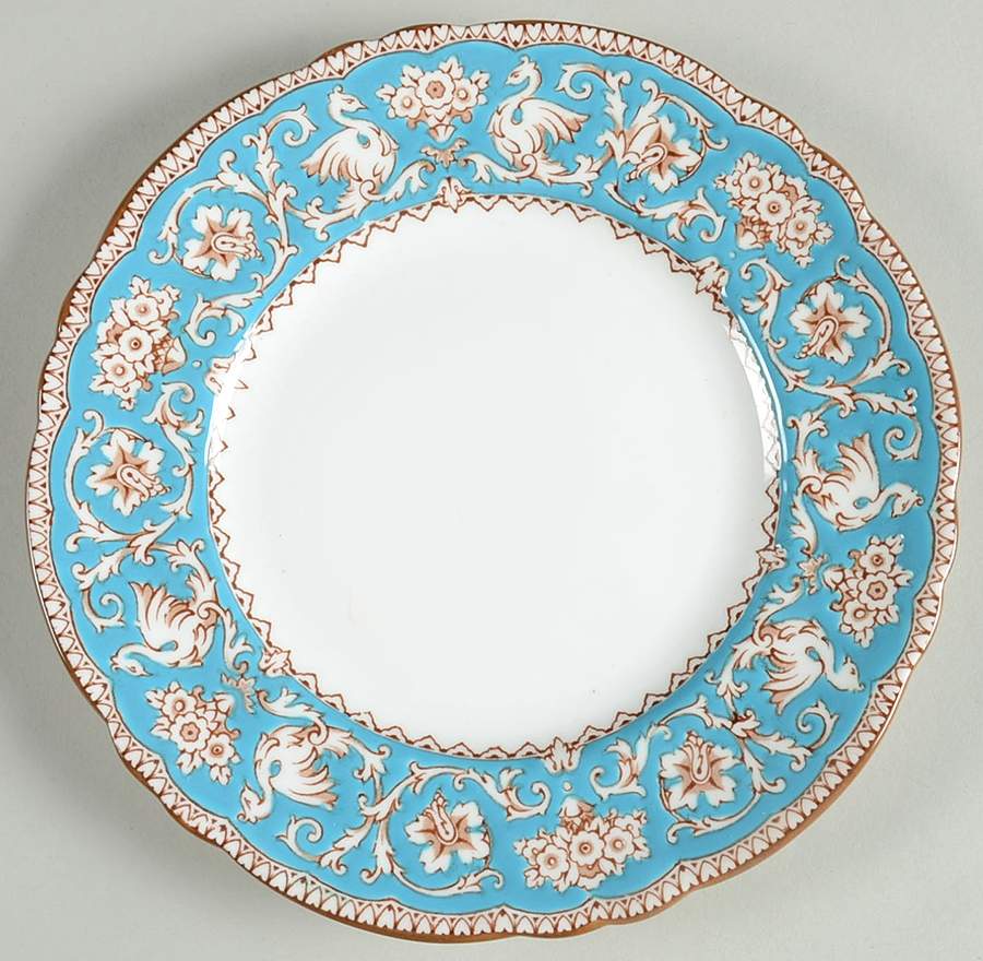 Ellesmere Turquoise and Beige (Tan Trim) Salad Plate by Crown Staffordshire-1