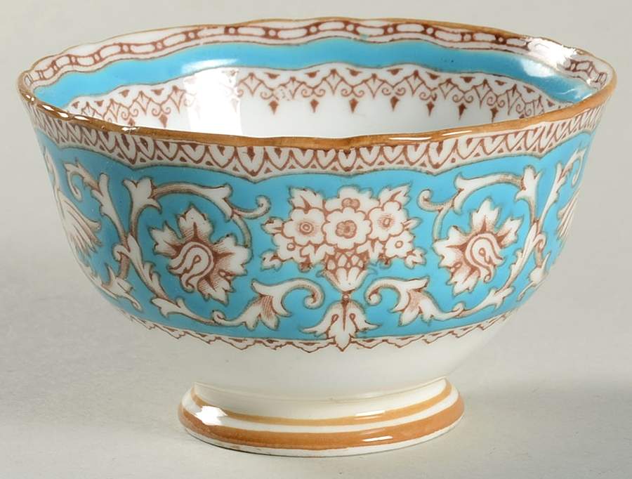 Ellesmere Turquoise and Beige (Tan Trim) Mini Open Sugar Bowl by Crown Staffordshire-1