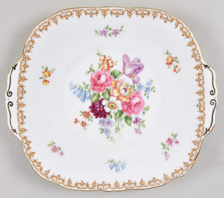 England's Bouquet Square Handled Cake Plate by Crown Staffordshire-1