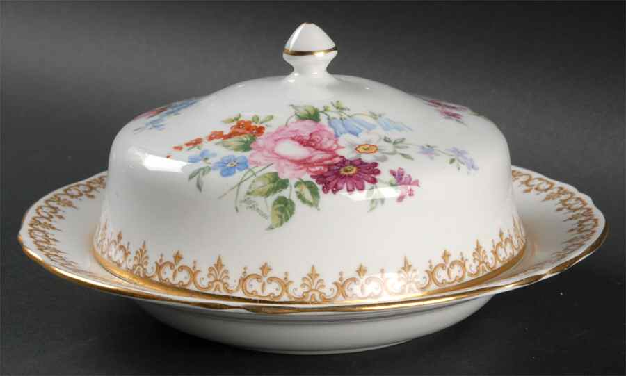 England's Bouquet Round Covered Butter by Crown Staffordshire-1