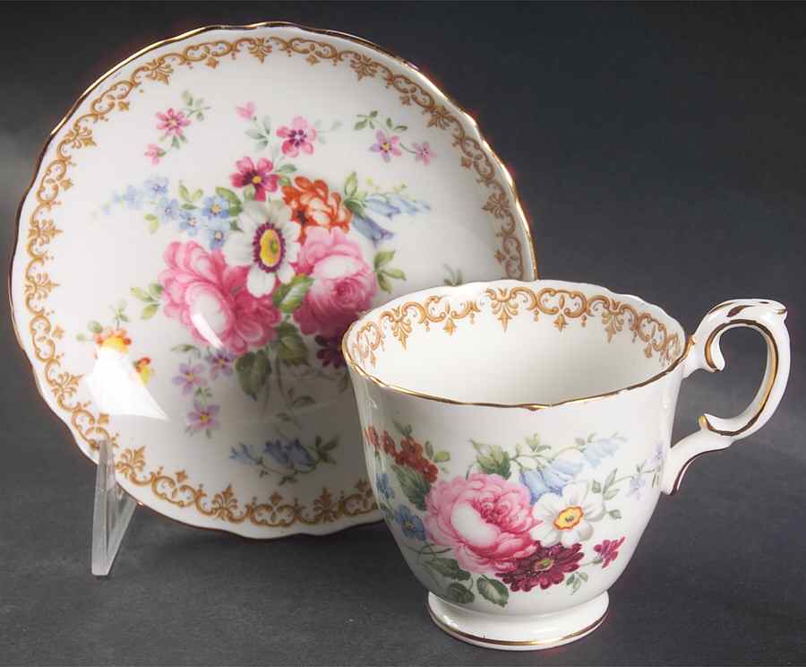 England's Bouquet Footed Cup & Saucer Set by Crown Staffordshire-1