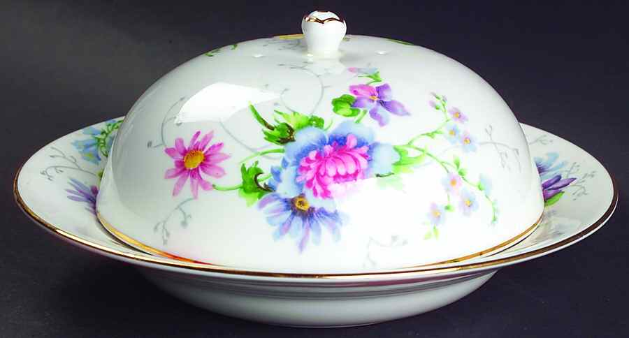 England's Glory (Scalloped) Round Covered Butter by Crown Staffordshire-1