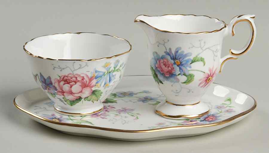England's Glory (Scalloped) Mini Creamer & Open Sugar with Tray by Crown Staffordshire-1
