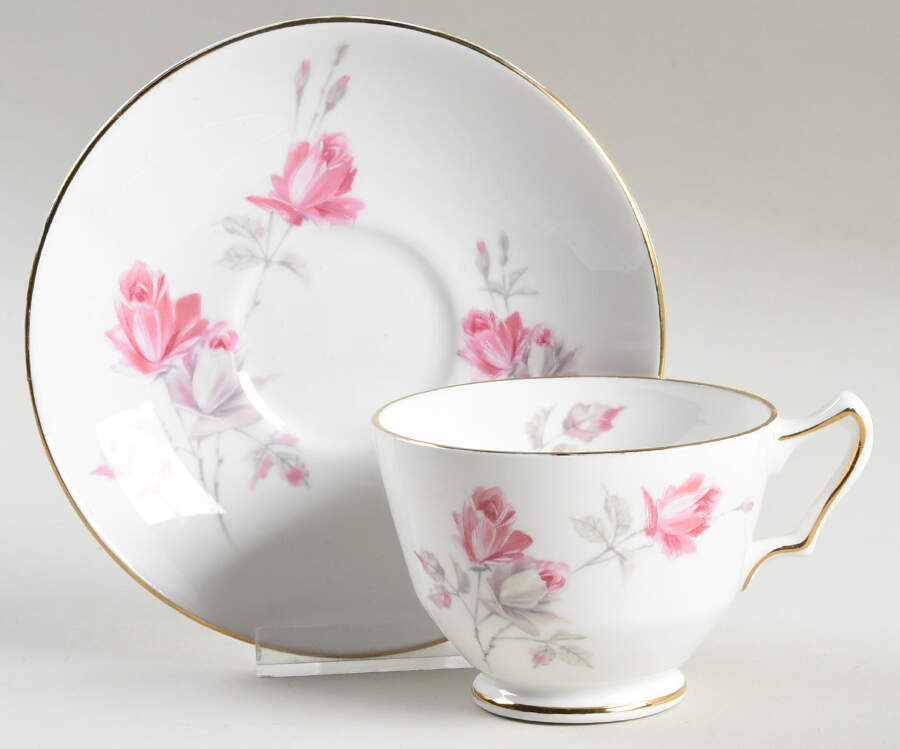 English Rose Footed Cup & Saucer Set by Crown Staffordshire-1