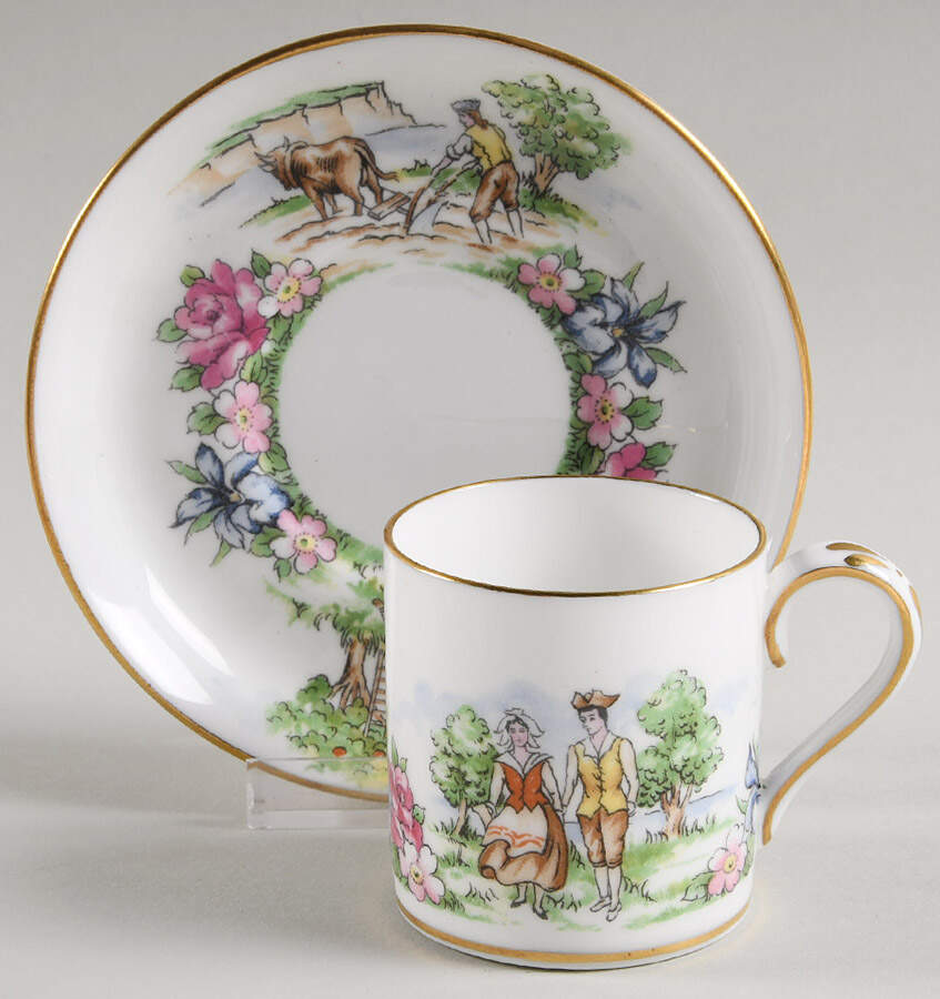 Evangeline's Arcadian Gardens Flat Demitasse Cup & Saucer Set by Crown Staffordshire-1