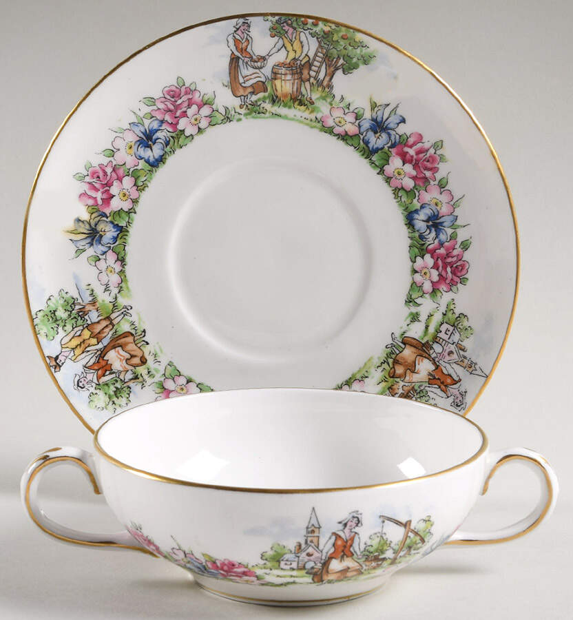 Evangeline's Arcadian Gardens Cream Soup Bowl & Saucer Set by Crown Staffordshire-1