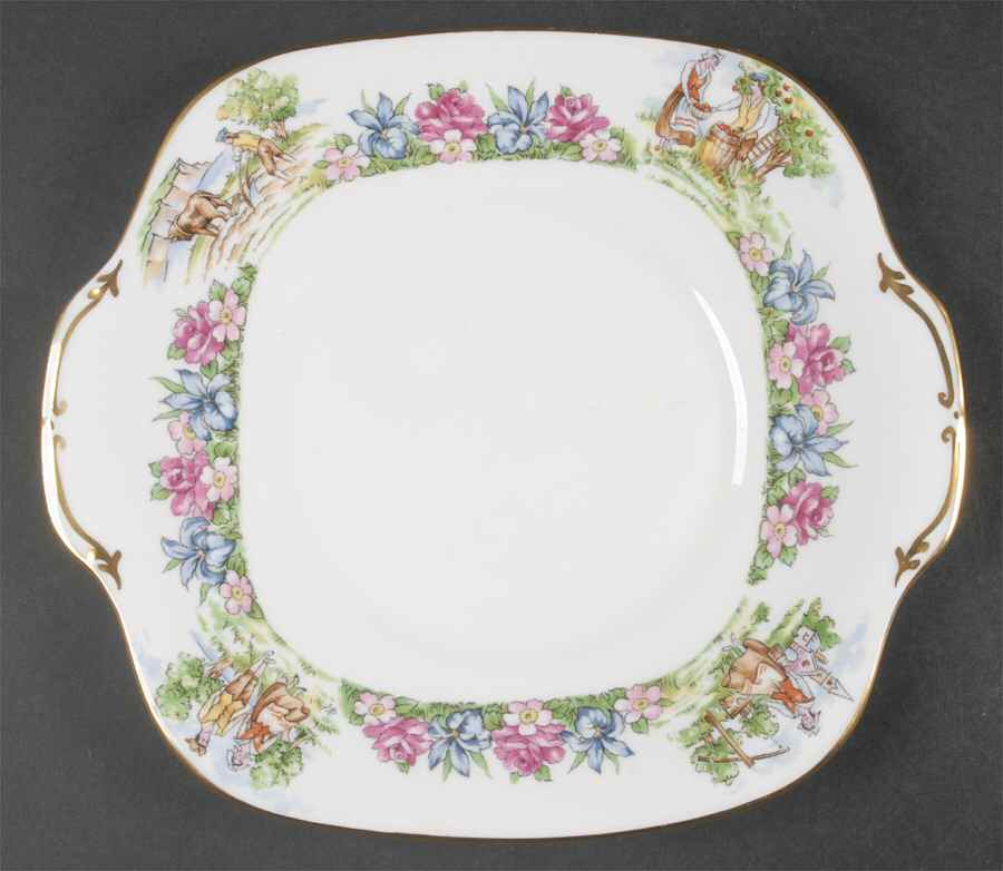 Evangeline's Arcadian Gardens Square Handled Cake Plate by Crown Staffordshire-1