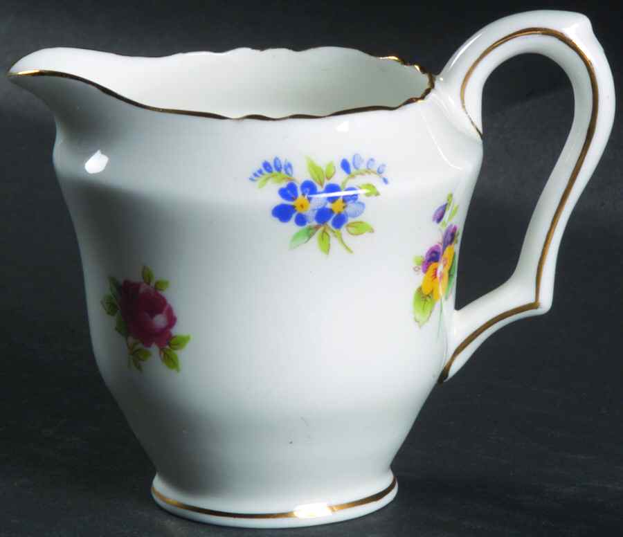 Floral Bouquet (Scalloped, Gold Trim) Mini Creamer by Crown Staffordshire-1