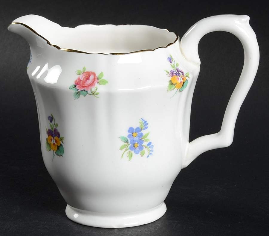 Floral Bouquet (Scalloped, Gold Trim) Creamer by Crown Staffordshire-1